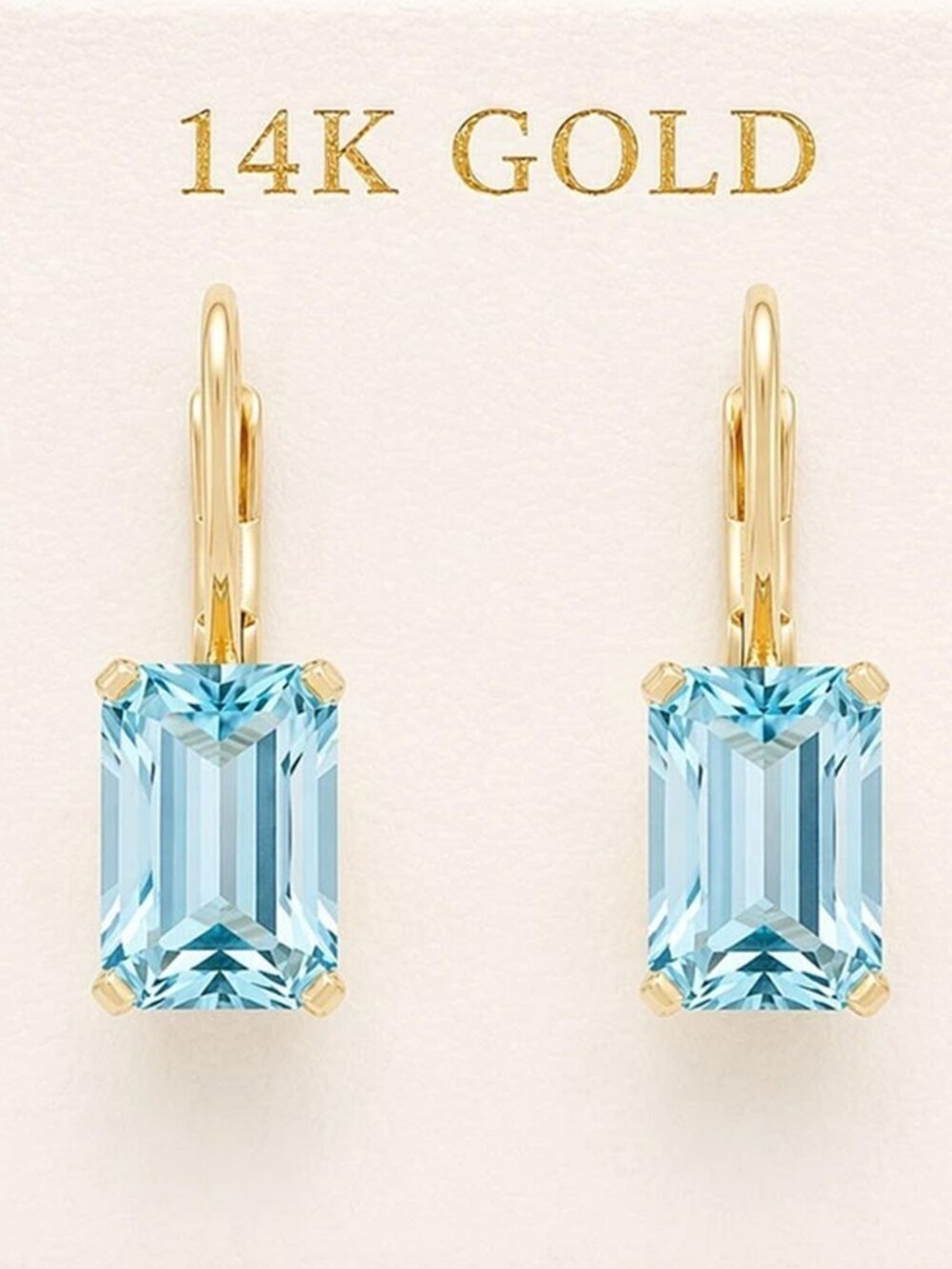 Genuine 2.40 Cts Aquamarine Stud Earrings SOLID 14k Gold